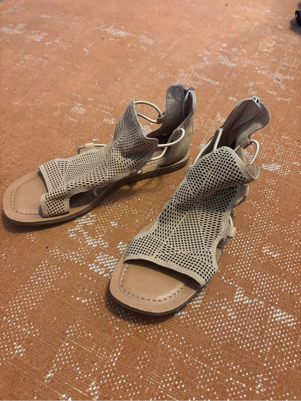 Lucky Brand Beige Perforated Gladiator Sandals